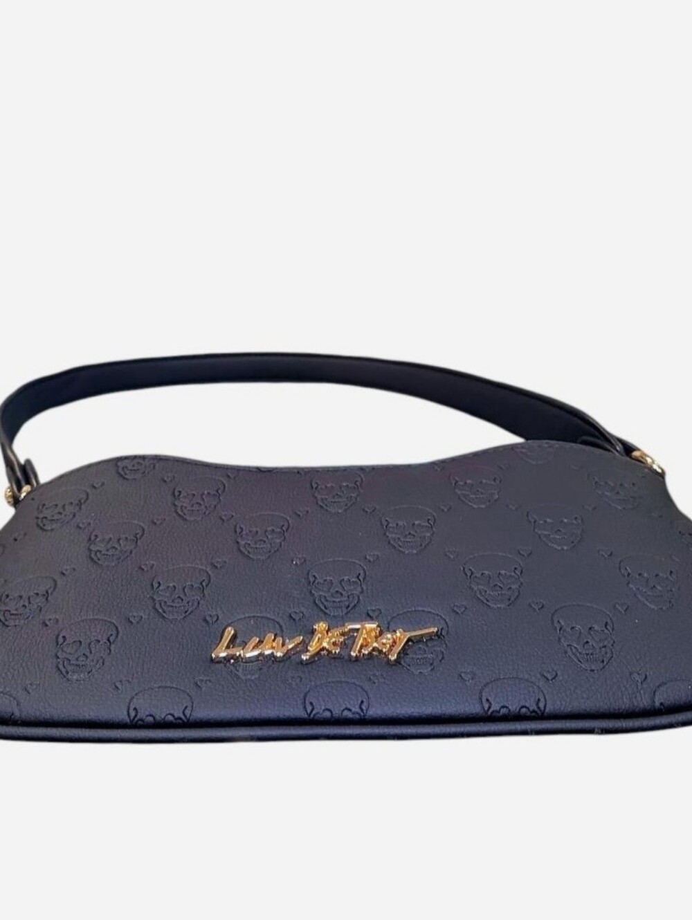 Luv Betsey by Betsey Johnson Gothic Skull Embossed Shoulder Bag Black - Picture 6 of 6